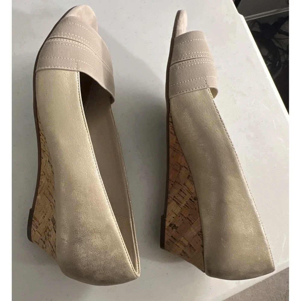 Coach and Four Louise Espadrille Wedge Beige‎ Canvas Peep Toe Shoe Womens Sz 10